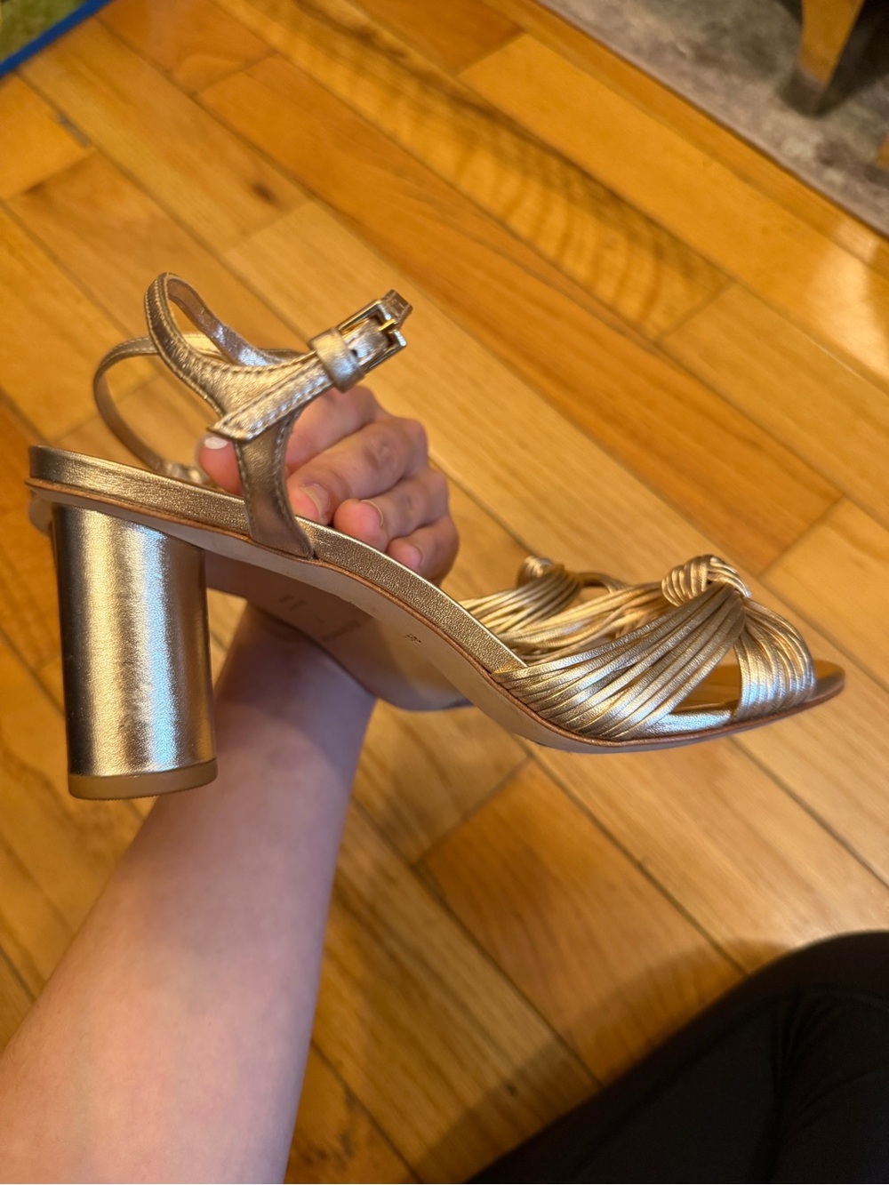 Metallic Gold Knot Front Ankle-Strap Women's Sandals - Reformation - “Petra” - Picture 5 of 6